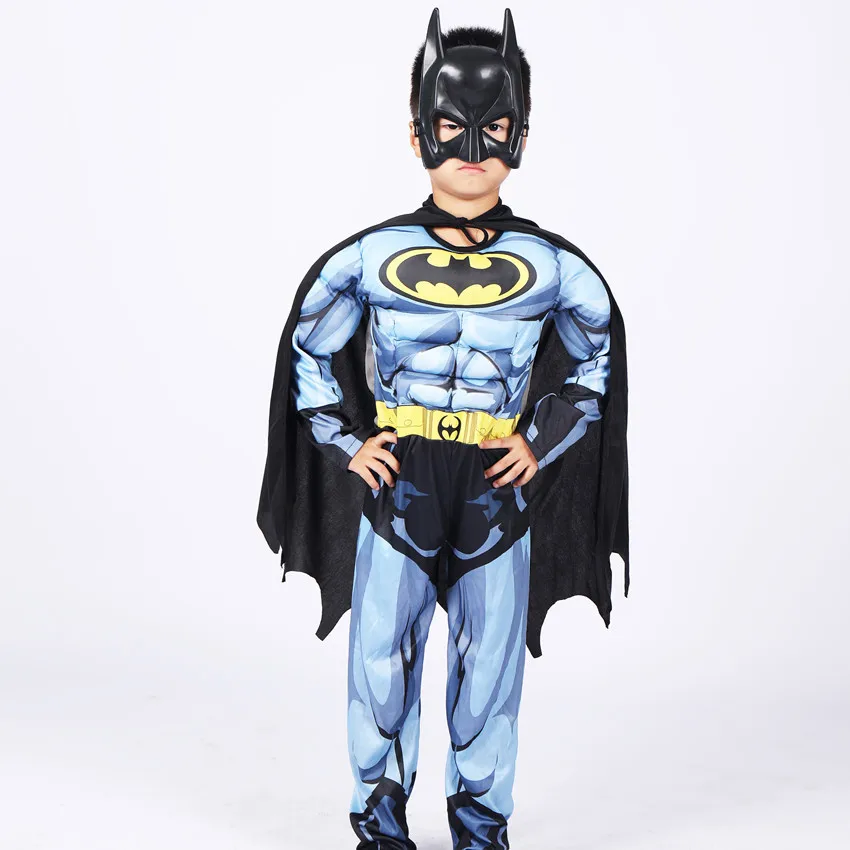 Kids Cosplay Jumpsuit Hero Costume Suit with Cape Mask Men Superhero Wayne Cosplay High quality Halloween Carnival Party