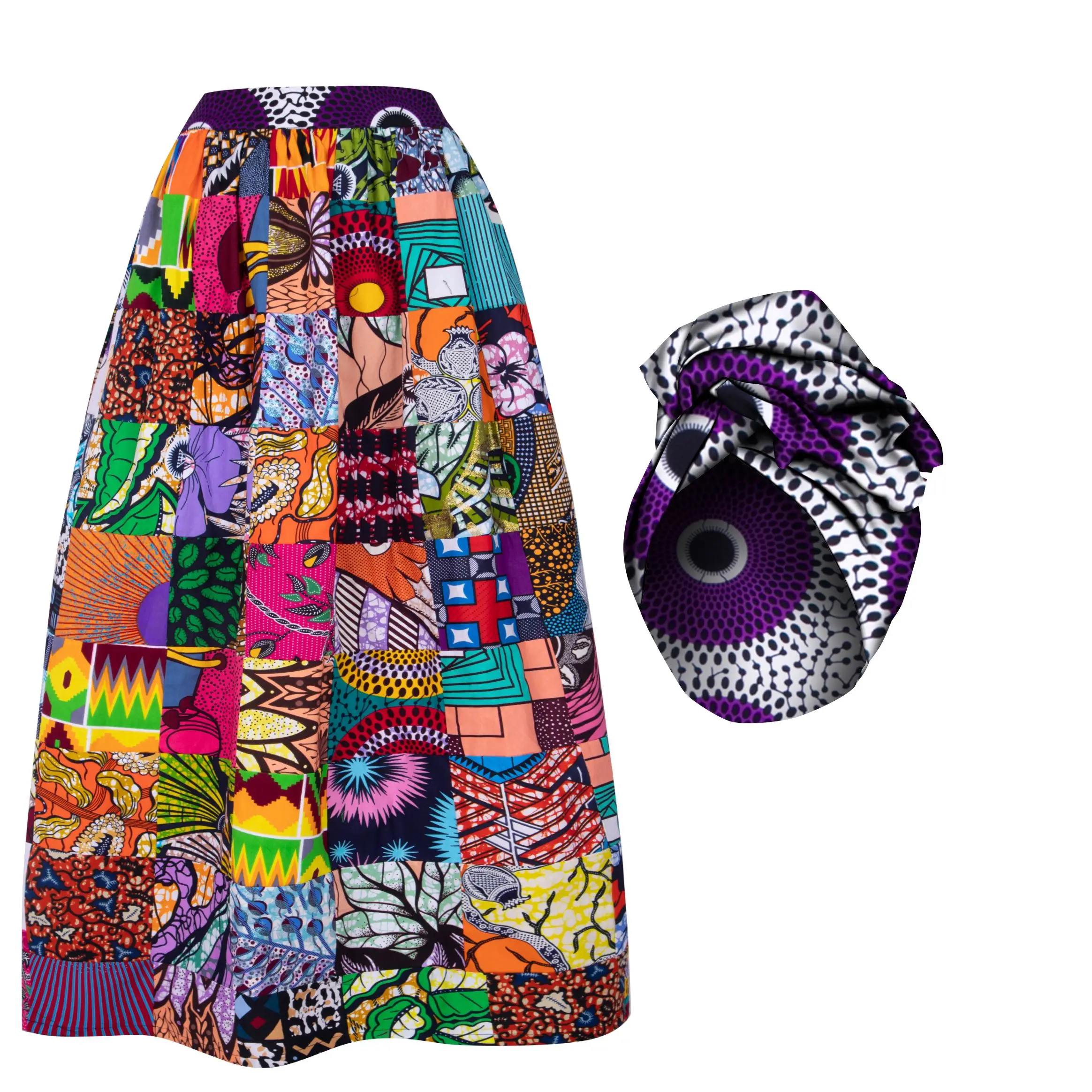 African Wax Print Patchwork Maxi Skirt Ankara Long Maxi Random Pattern Skirts High Waist for Ladies Party Clothing Wy1270