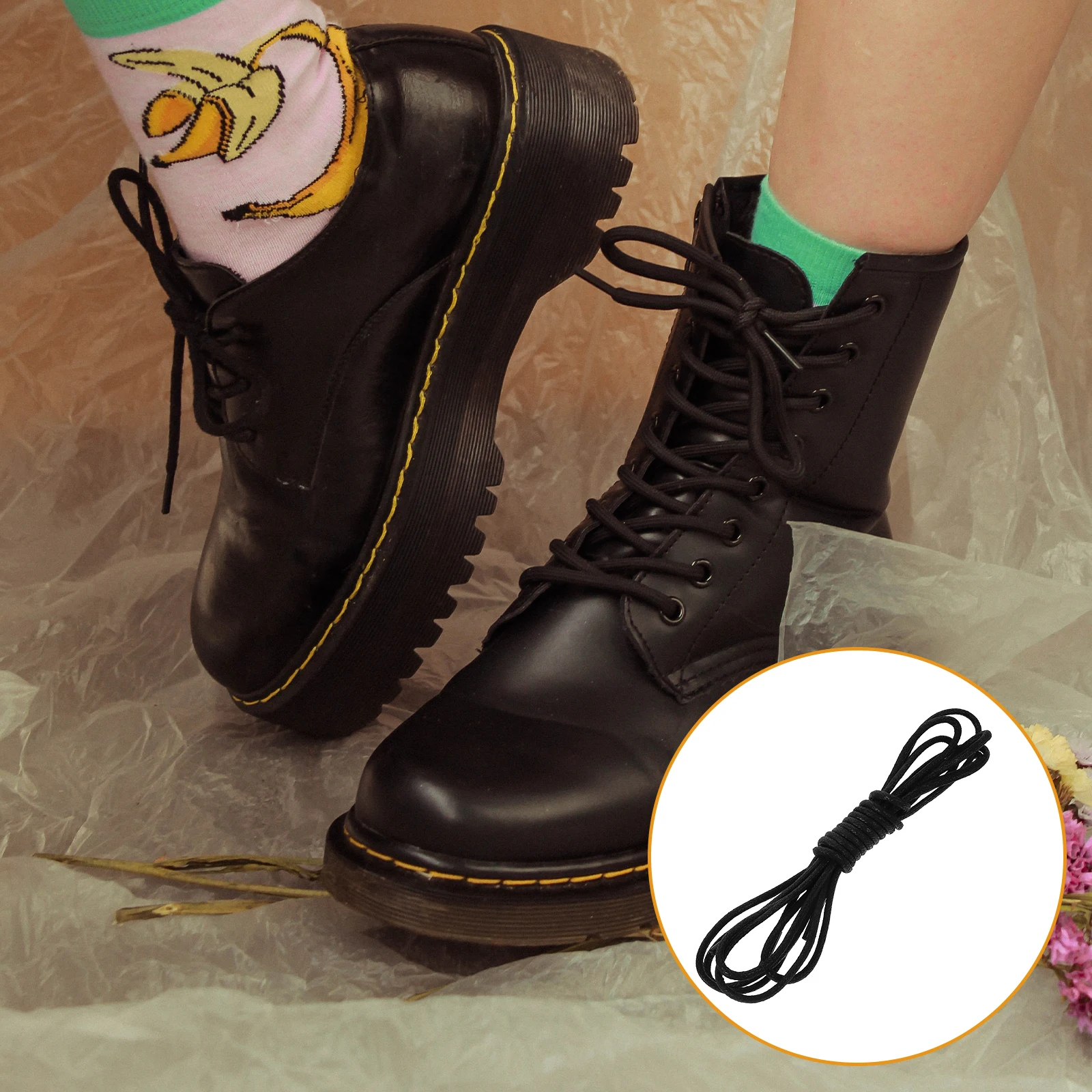 

Round Shoes Boots Laces 1 Pair Black 120CM Waxed Shoelaces Durable Polyester Yarn Round Design Practical Sneakers