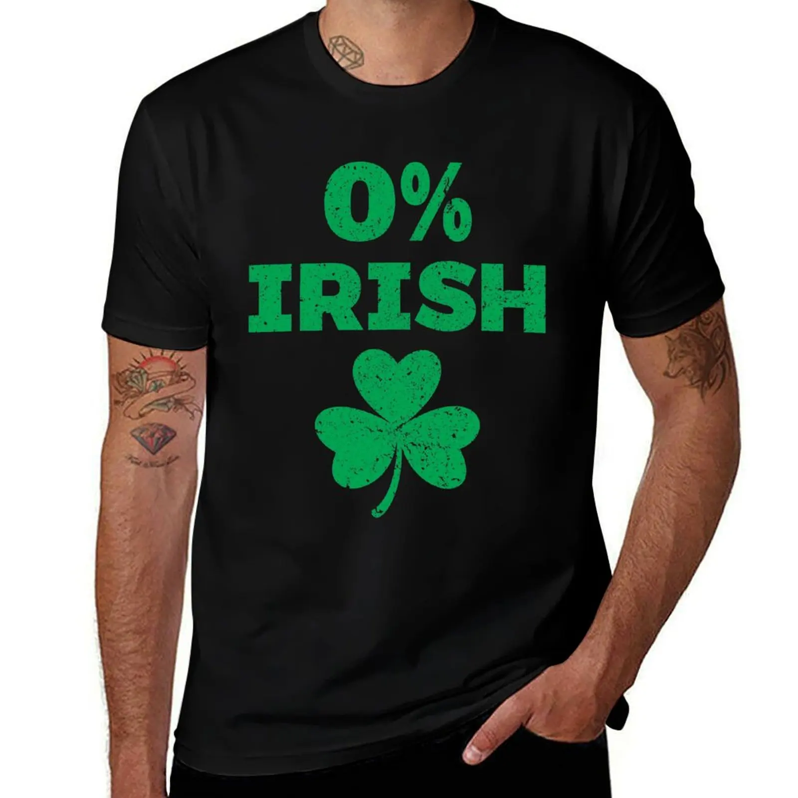 Funny 0% Irish St Patrick's Day Clover print T-Shirt oversized t shirt custom t-shirts men t shirt