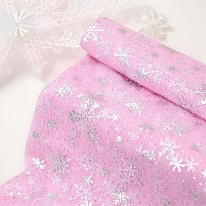 3/5/10m Snowflake Bronzed Fabric Gauze Mesh Tulle Fabric DIY Sewing Wedding Birthday Party Decoration Supplies