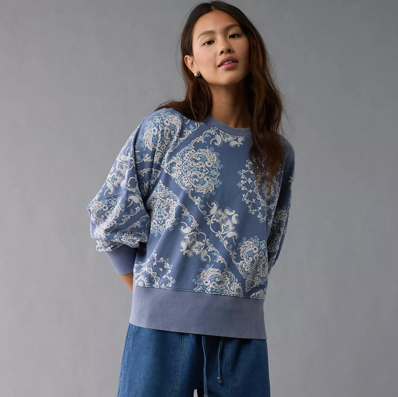 

2025 Retro Women's Sweatshirt Long-sleeved O-neck Loose Fashion Pullover Digital Print Patchwork Trendy Street Top