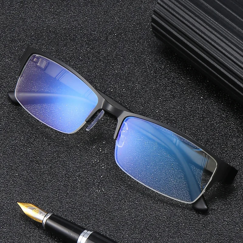 Anti-blue Light Nearsighted Prescription Glasses Men Women Framless Alloy Half Rim Glasses Blue Light Proof Minus 0 To -6.0