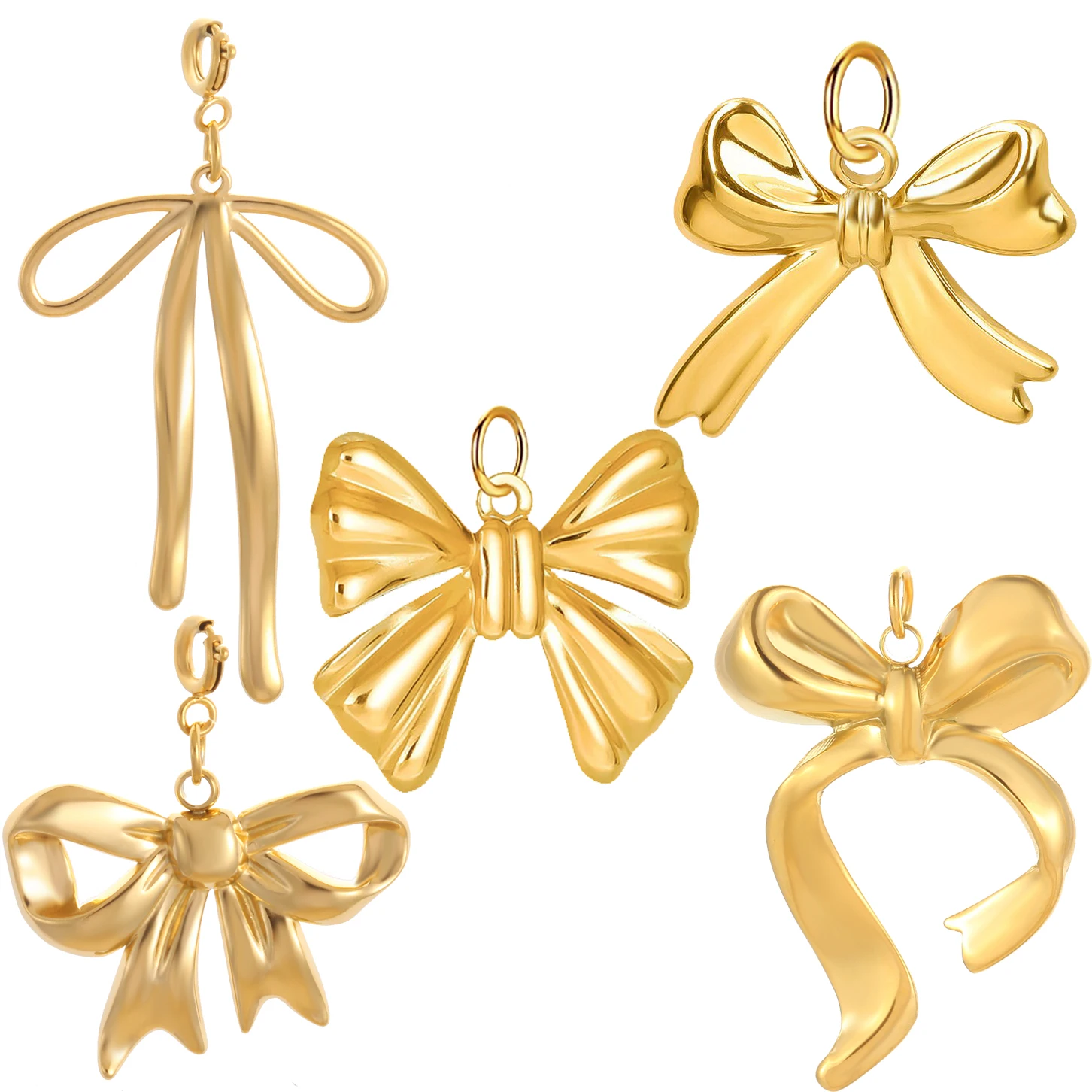 Colgante de acero inoxidable con lazo, collar diy de moda, materiales de joyería plateados dorados, materiales para hacer llaveros, suministros bonitos encantadores