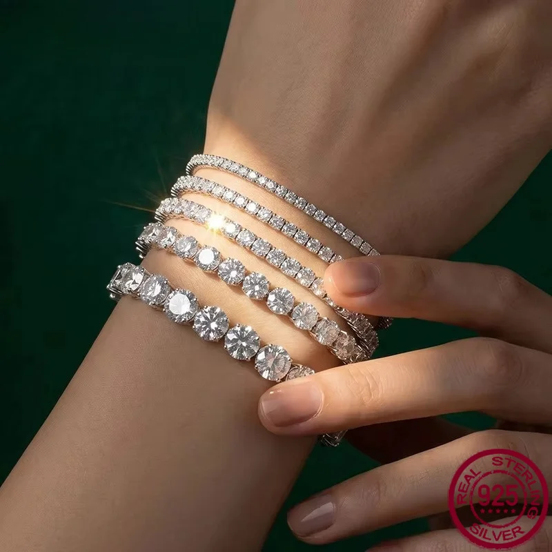 Full Moissanite Tennis Bracelet 925 Silver Plated 18k Gold for Women Man Wedding Party Fine Jewelry Can Pass Diamond Test