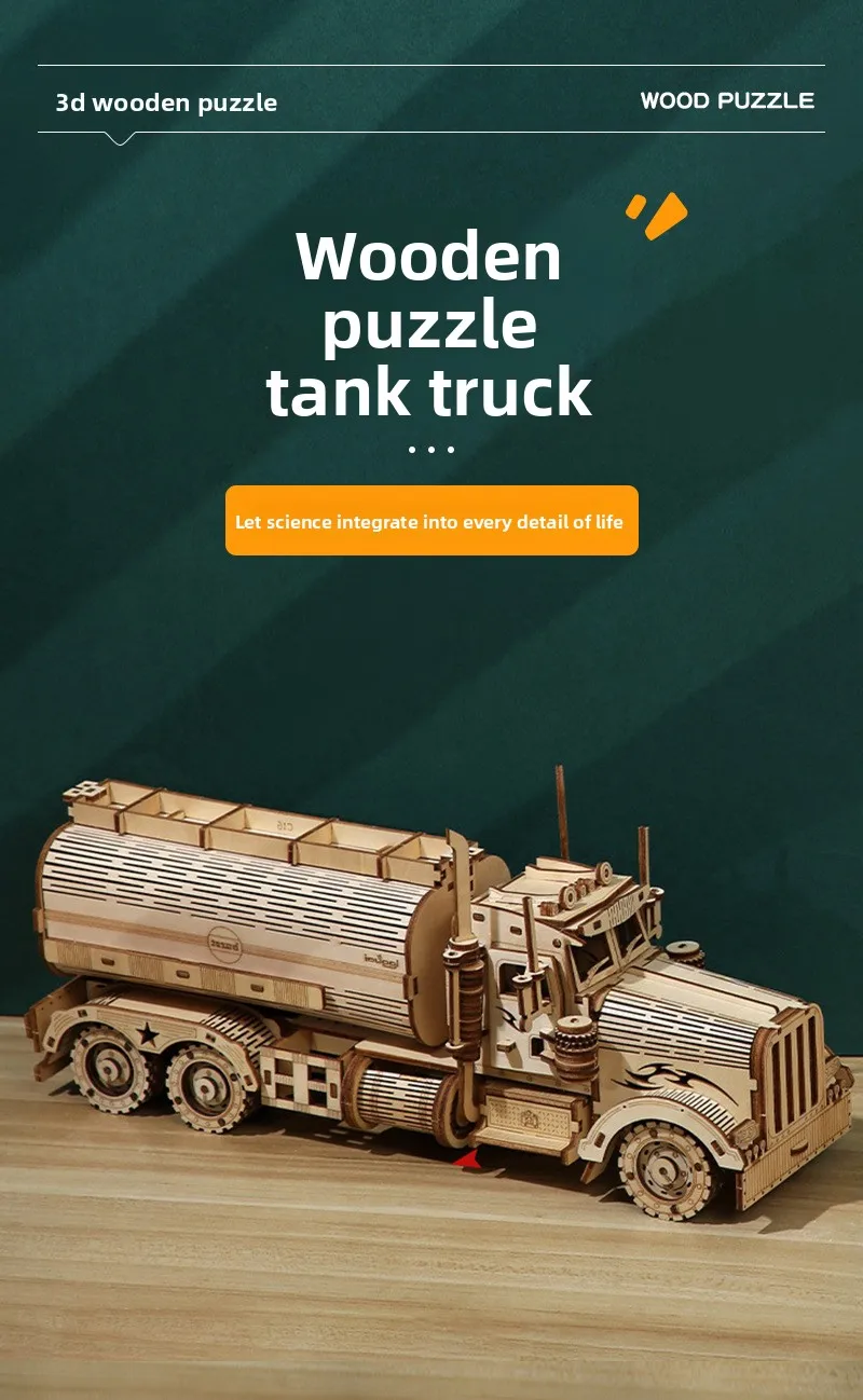 Brain Teaser & STEM Learning! 3D Tanker Truck Wooden Puzzle, Spatial Thinking, Logical Reasoning, Hand-Eye Coordination