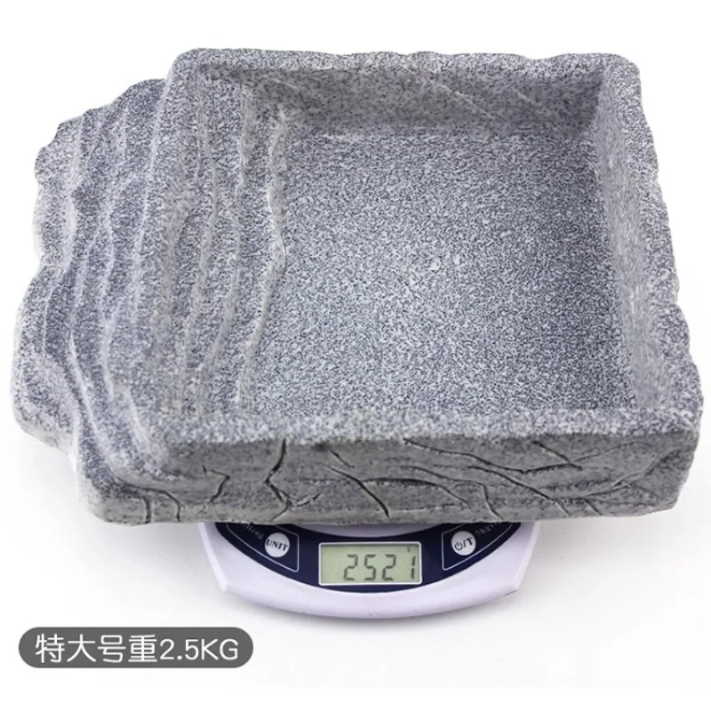 

Tortoise Reptile Water Food Bowl Climb Ramp Resin Rock Design Lizard Gecko Turtle Feeding Dish Soaking Bath Tray Decor Supplies