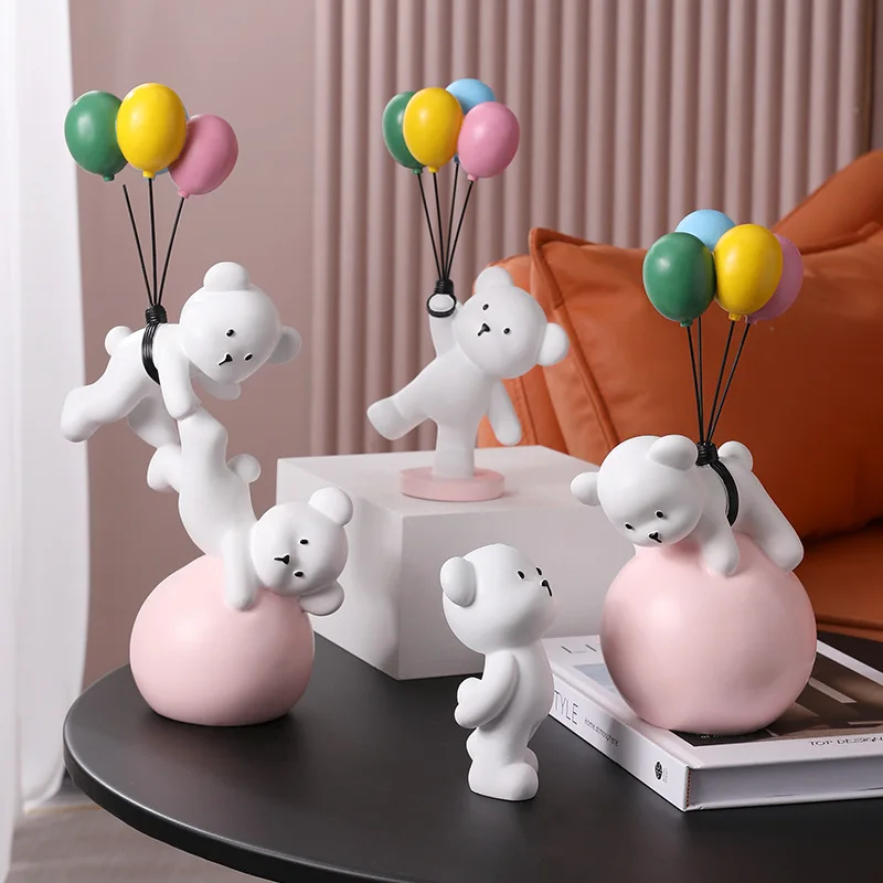 Cute Balloon Flying Bear Rabbit Resin Decoration, Home Decoration Crafts Sculpture, Children's Room Sculpture, Wedding Gift