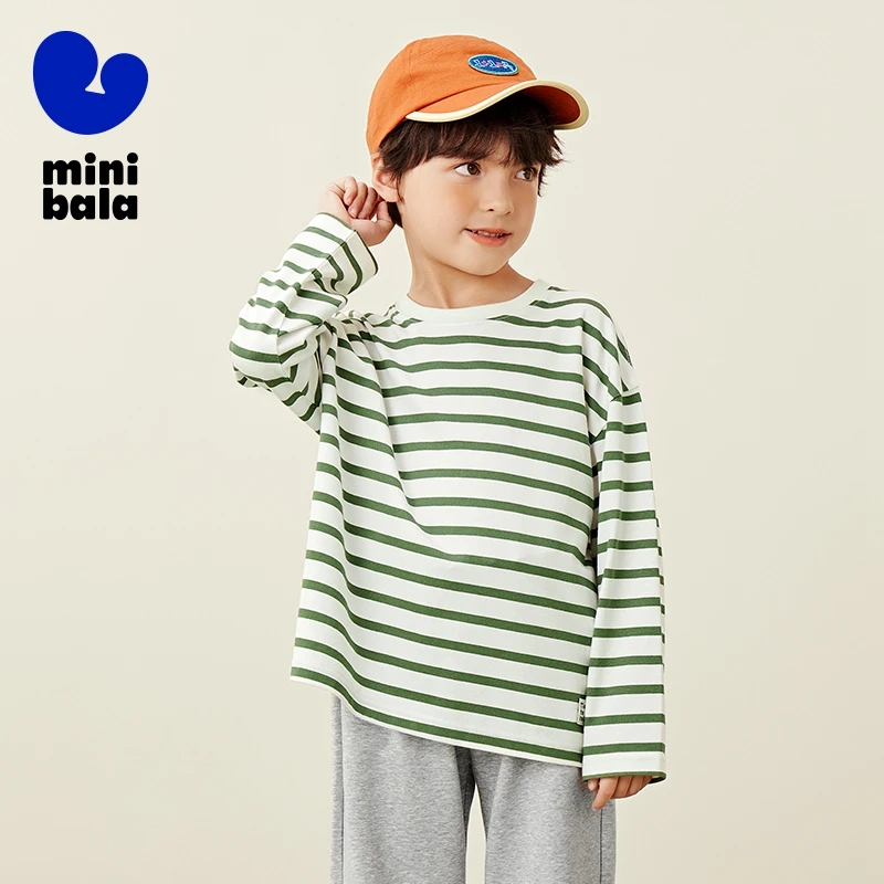 Mini Bala Long Sleeve T-Shirt for Boys and Girls 2024 Autumn New Product Soft Antibacterial Pure Cotton Long Sleeve T-Shirt