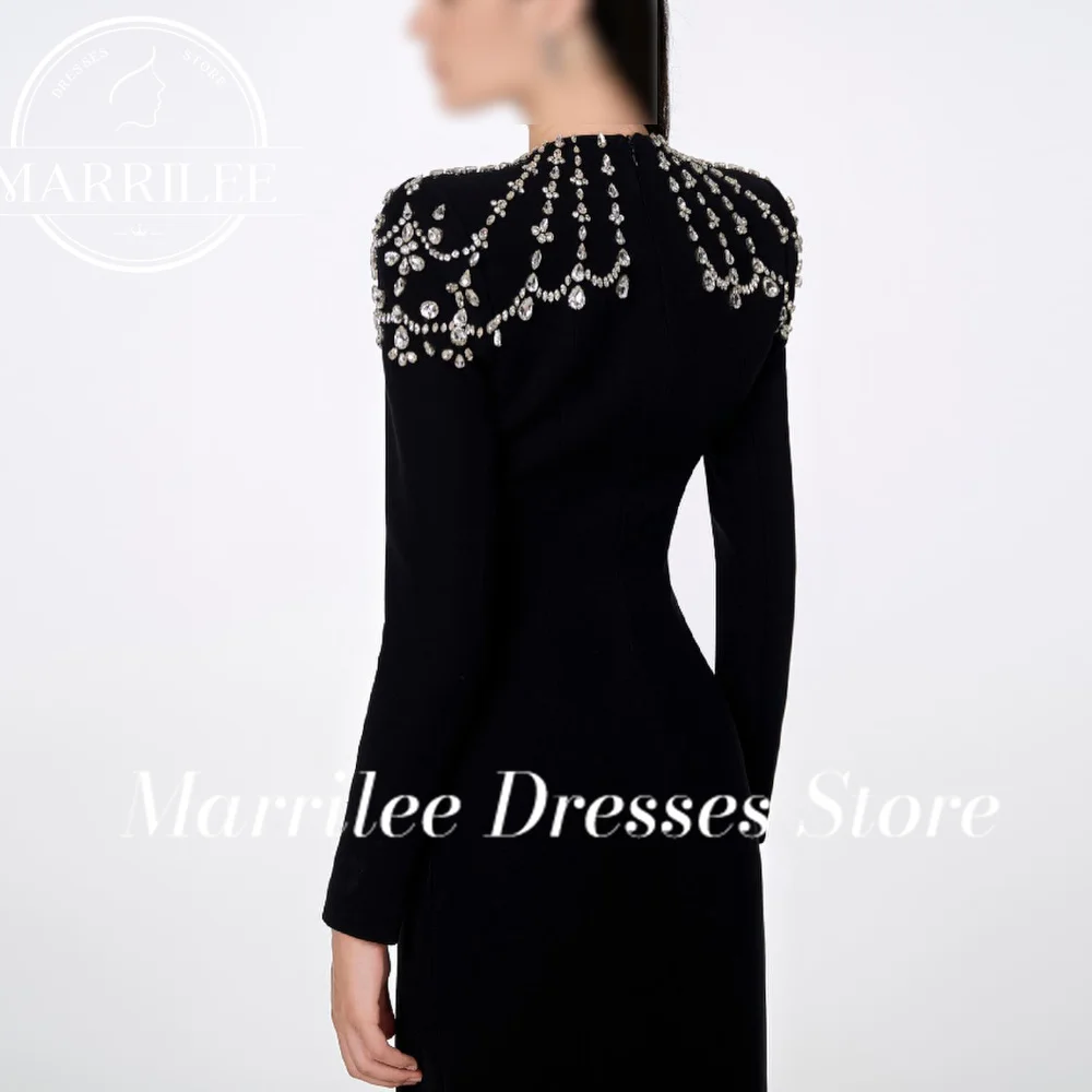 Marrilee Custom Made Square Neck Long Sleeves Solid Color Beading Zipper Back CrystalLadies Gowns For Special Occasion Charming