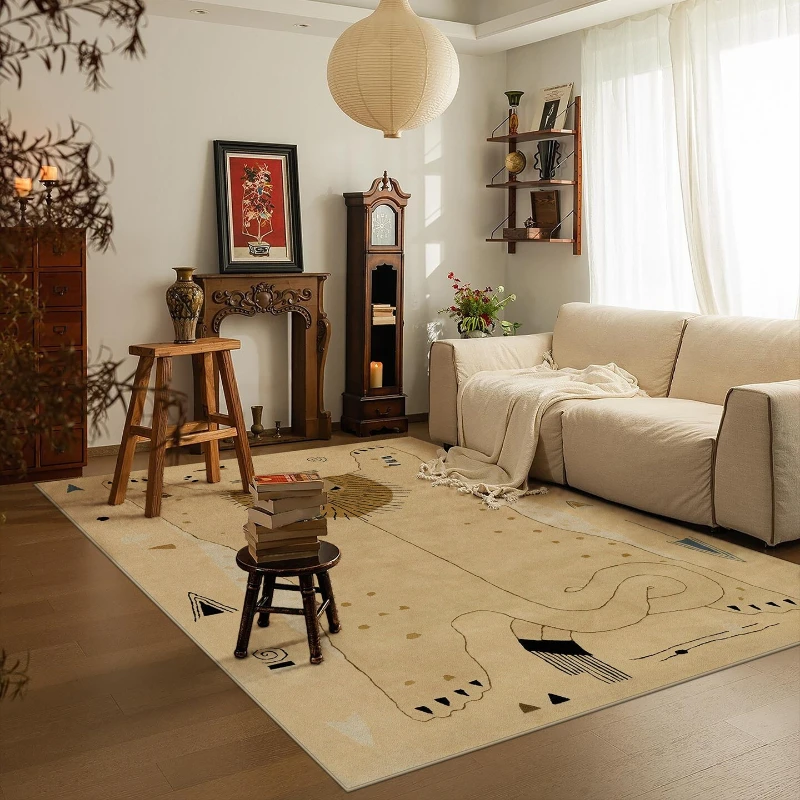 Lion Abstract Style Living Room Carpet Foldable Machine Washable Coffee Table Anti-slip Floor Mat Bedroom Bedside Soft Rug Tapis