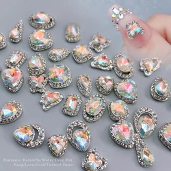 5pcs Pale White Alloy Jewelry Nail Decoration Dazzling Colorful Fat Square Peach Heart Metal Luxury Crystal Manicure Ornaments