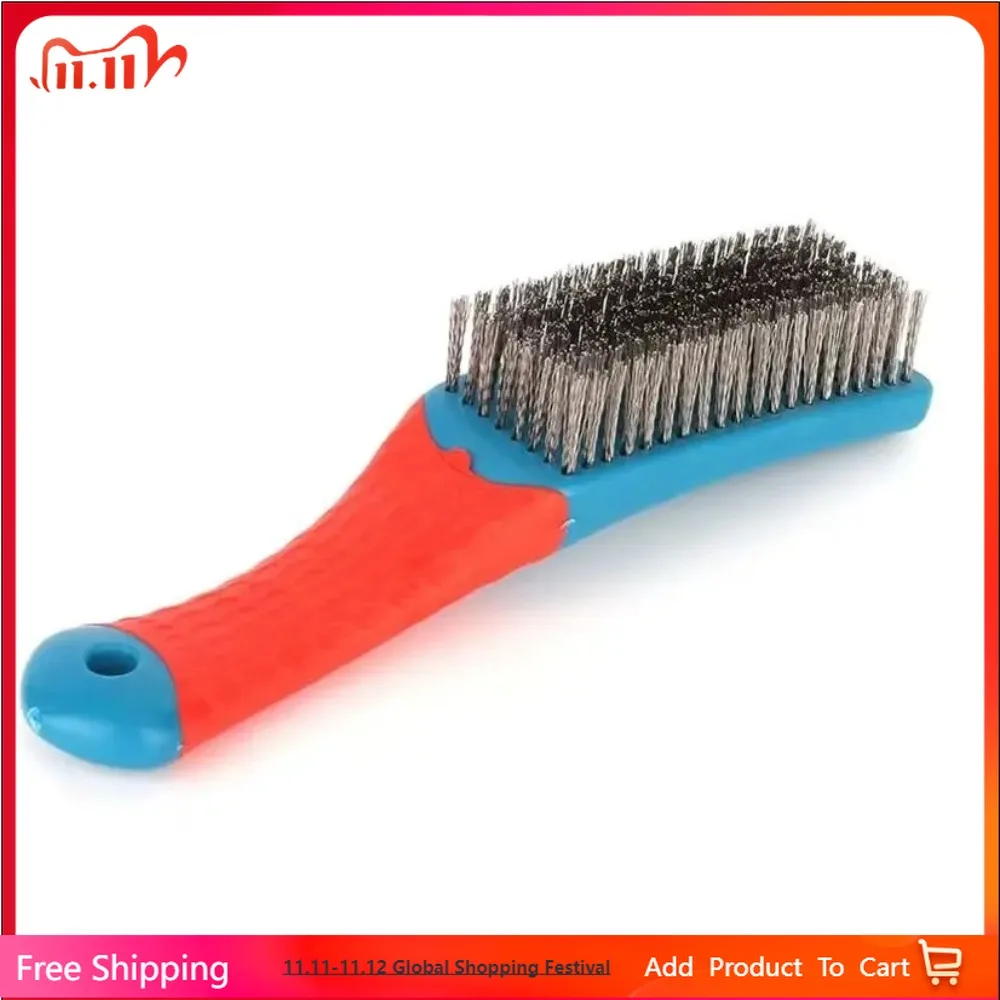 

Durable Stainless Steel Small Wire Brush Silicone Handle Red and Blue Paint Removal Tool Scratch Brushes Cleaning Metal Rust