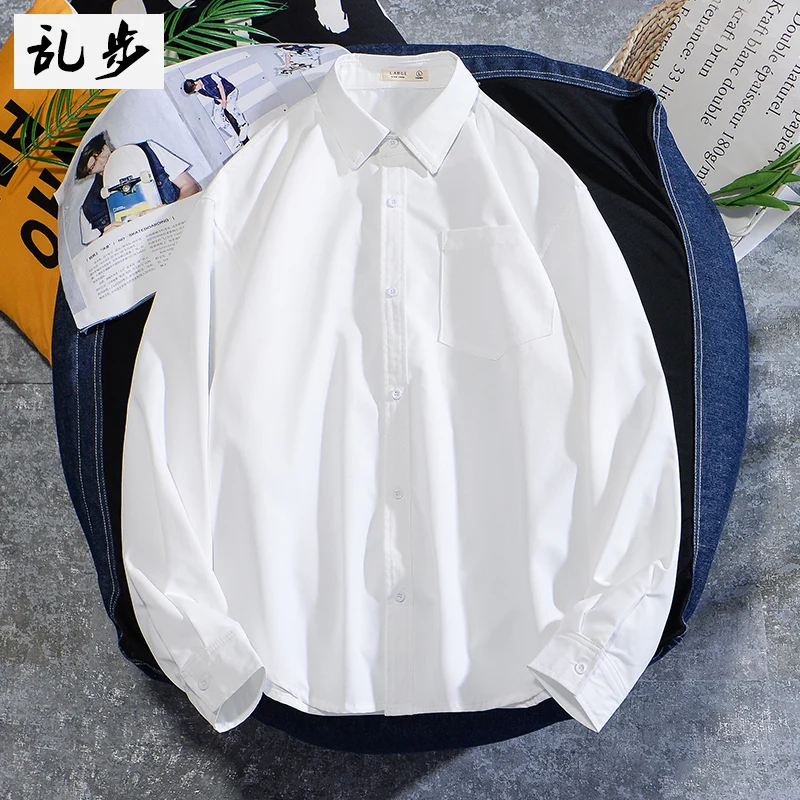 

Casual Long Sleeve Pure Color White Shirt Men's Style Korean Version Inner Wear Base Layer Shirt Upper Apparel Japanese Trend...
