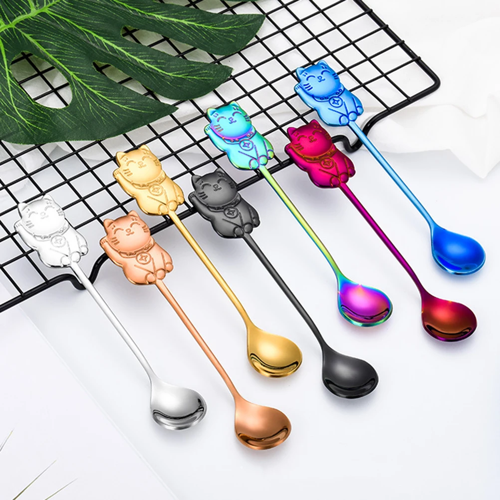 

Stainless Steel Luck Cat Coffee Spoon Rose Gold Smooth Polished Mirror Finish Creative Dessert Spoon Sugar Stirrer for Espresso