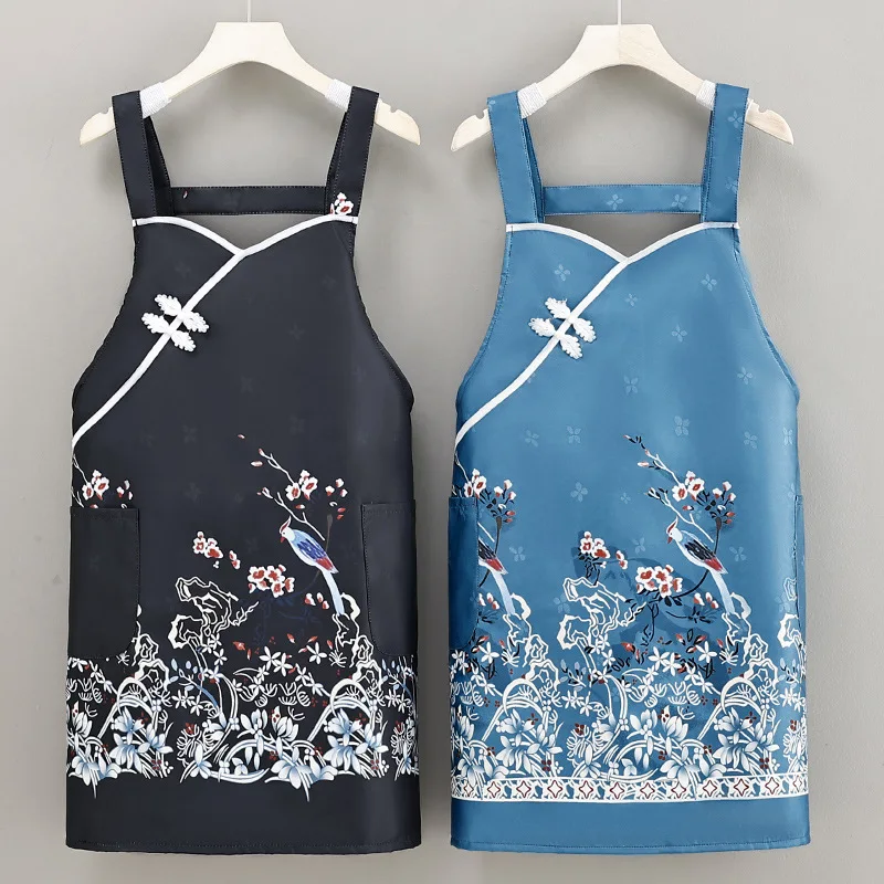 Cheongsam Summer Thin Waterproof Apron Women Home Kitchen Cooking Apron Chinese Style Work Clothes Breathable Comfortable