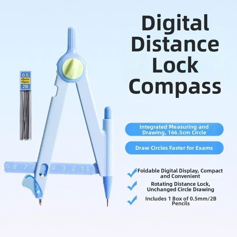 Digital Lock Distance Drawing Compass Replaceable Lead Precise Circle Drawing Gauge with Replacement Pencil Leads
