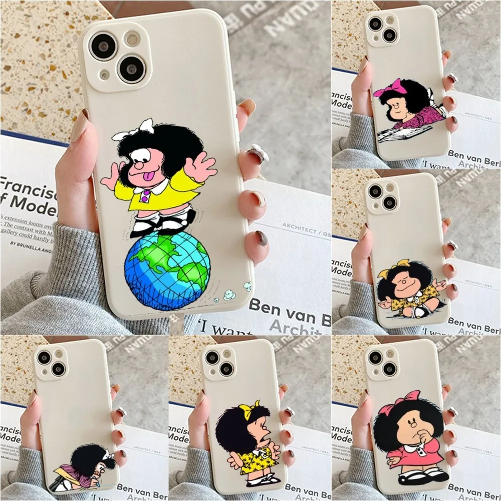 

Mafalda Phone Case For Iphone 11 13 14 Pro Max X Xr Xs Max Se2020 12mini White Cover Case