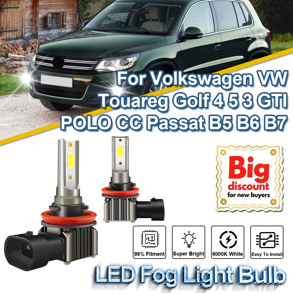 

12000LM Canbus H8 H9 H11 LED Fog Light 100W Car Fog Lamp 12V For Volkswagen VW Touareg Golf 4 5 3 GTI POLO CC Passat B5 B6 B7