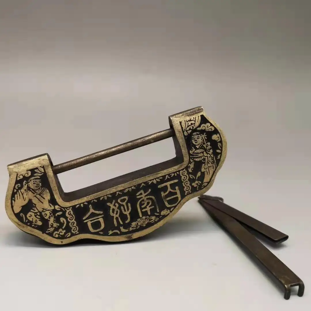 

Chinese antique bronze ware collection crafts brass ingot locks figures paintings handicraft