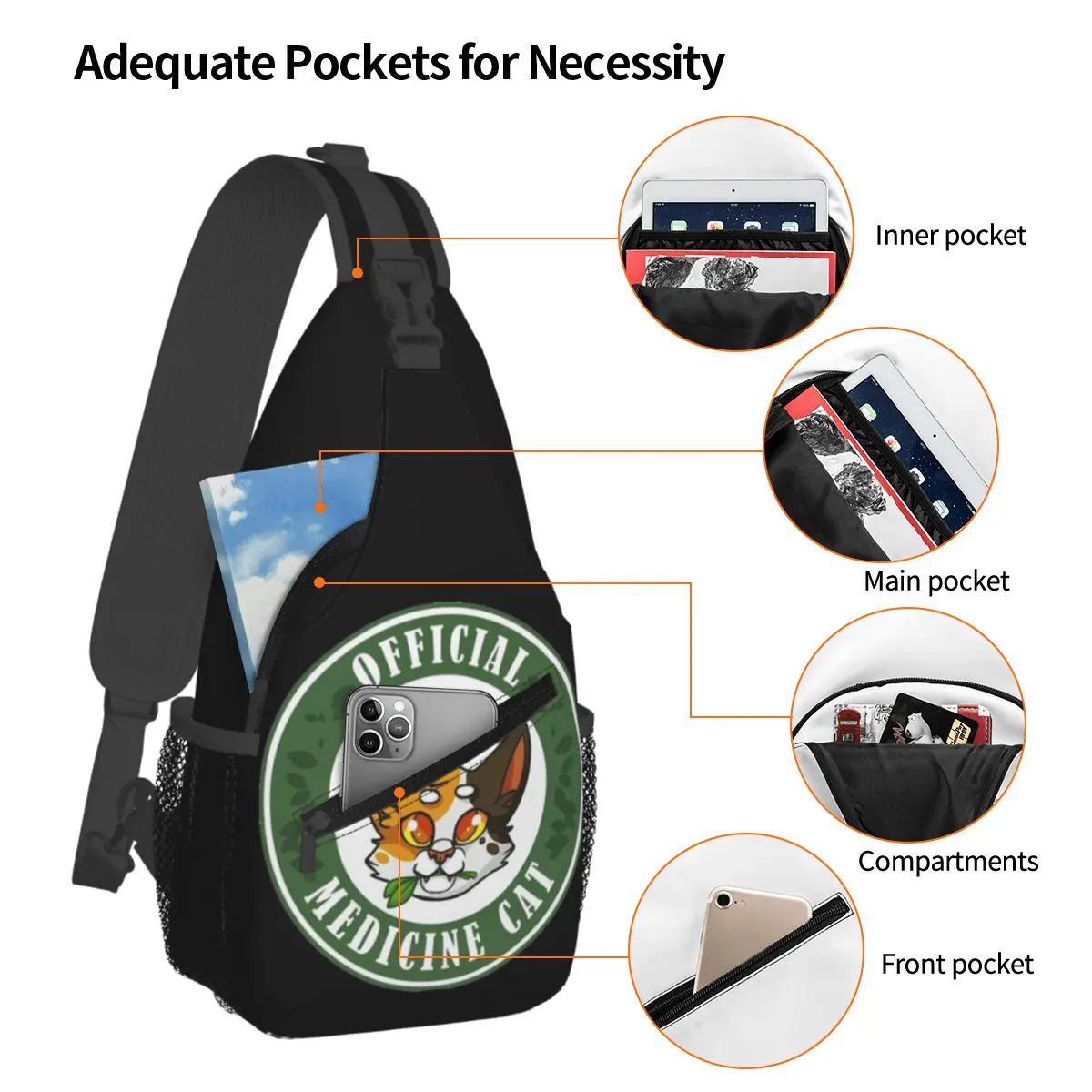 4 guerreros medicina gato pecho bolsa hombres Sling bandolera mochila pecho bolsa viaje senderismo mochila bolso de hombro