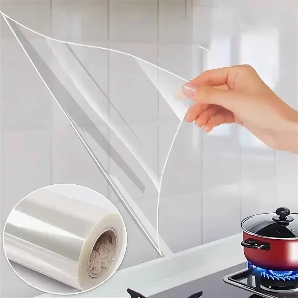 Electrostatic No-adhesive Kitchen Countertop Film Oil Resistant Anti-scratch Transparent Protective Sticker Easy To Install.