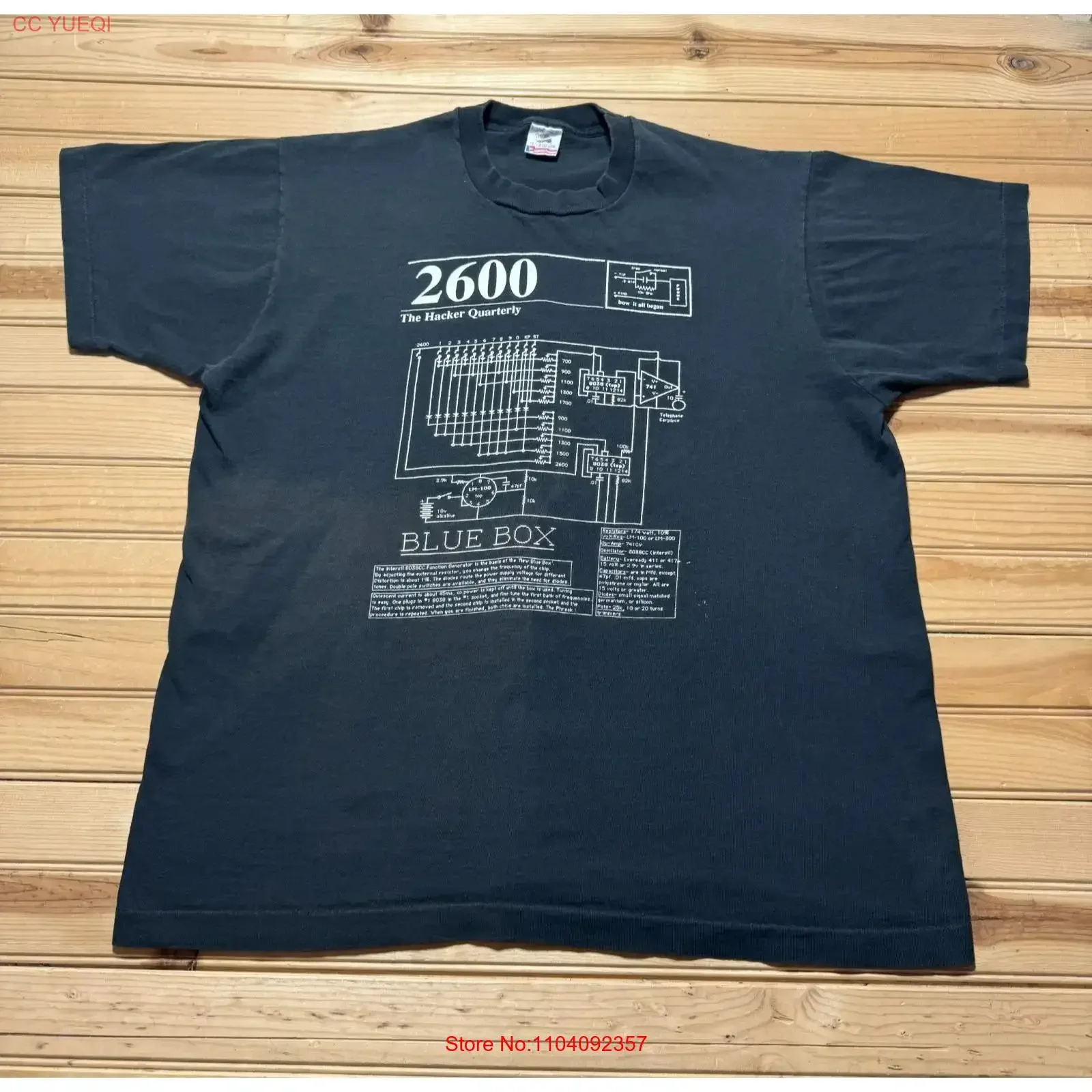 Vintage 90er 2600 Hacker Quarterly Blue Box Hacking Computer Schematic T-Shirt XL Vintage gewaschen, leicht stilvoll, lässig