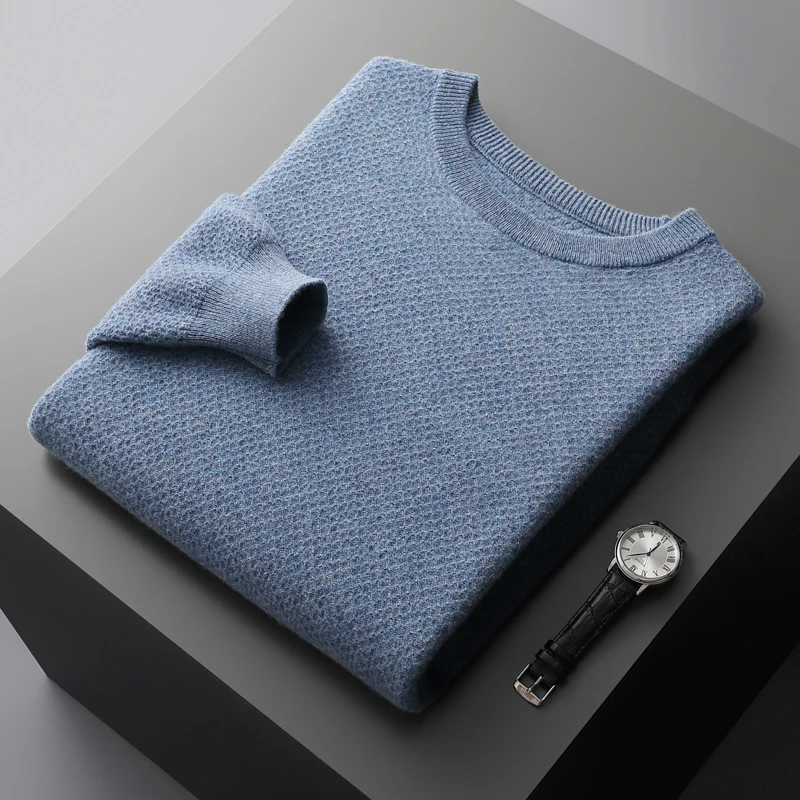 Men\'s Pure Wool Sweater Pullover Round Neck Long Sleeve Loose Husiness Casual Knitted Sweater Color Matching Autumn Winter Style