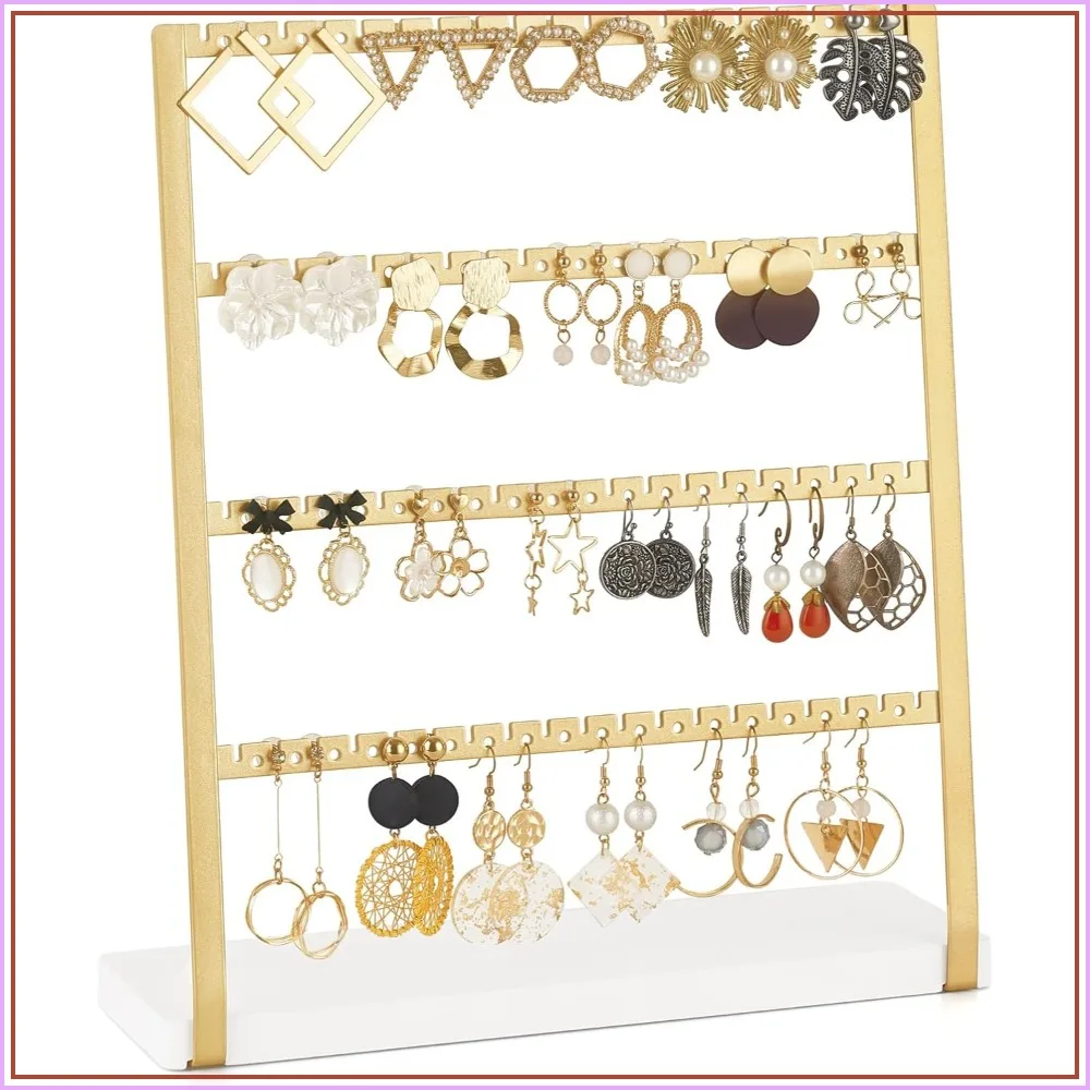 

4-Tier Earring Holder Organizer, Gold Metal Jewelry Display Rack for 74 Pairs of Earrings and Studs, Gift for Women