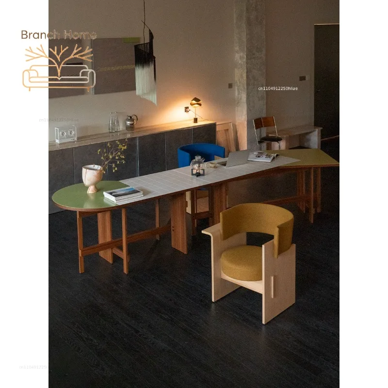 Squeaky does not hold the table Designer workbench Solid wood special-shaped long desk Advanced corner small apartment long dini