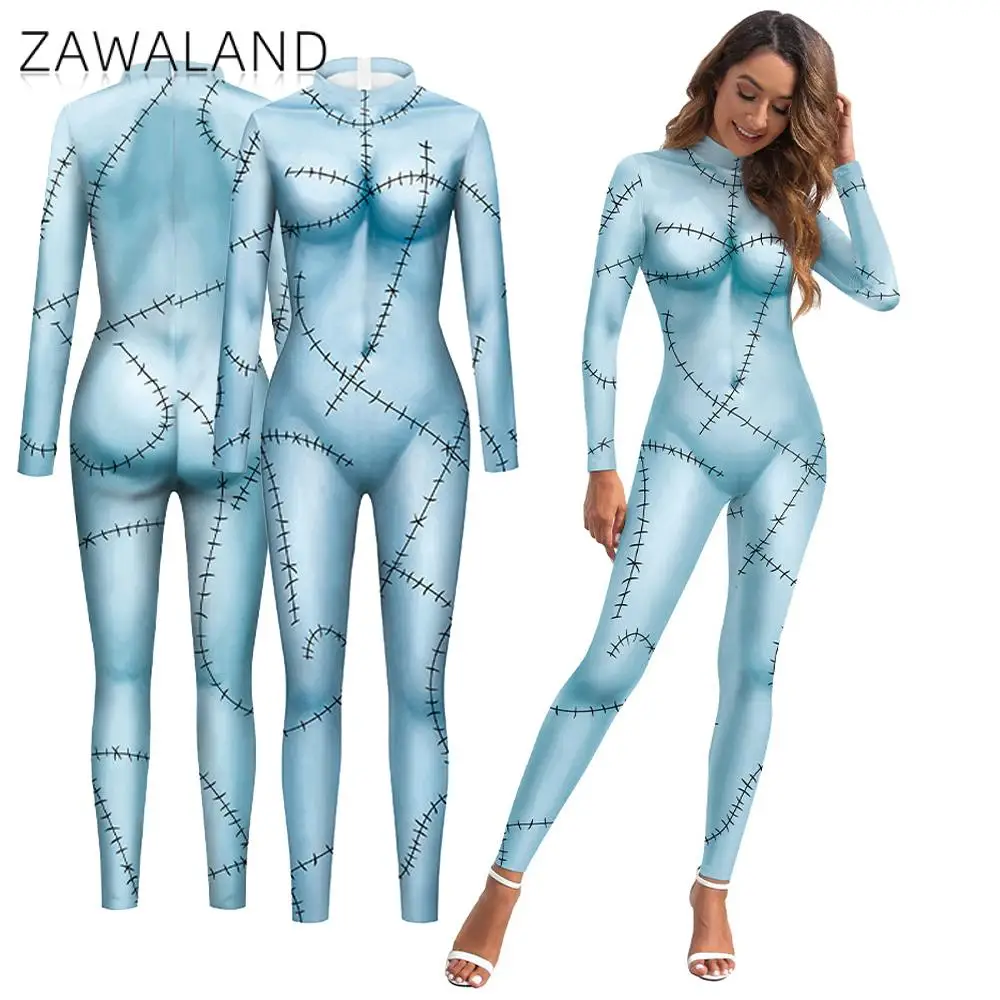 Halloween Carnival Sally Costume Sally Jack Christmas Jumpsuit Woman Man Fancy Disguise Wear Patchwork Bodysuit Festival Catsuit