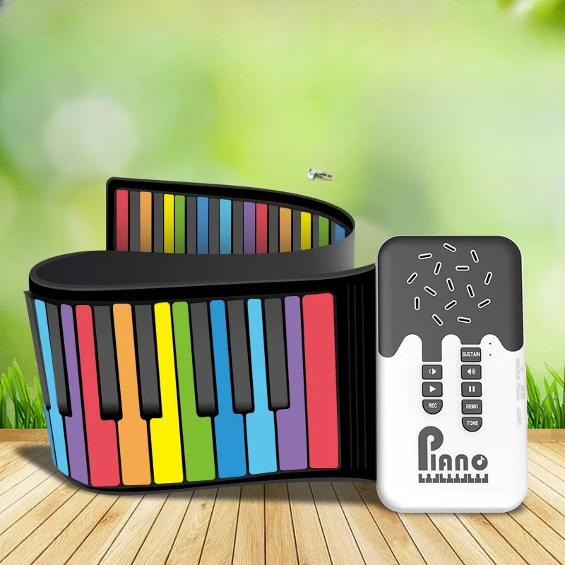 

49 Keys Hand Roll Piano Portable Foldable Colorful Keyboard Hand Roll Electric Piano Rainbow Key Rechargeable Kids Child Gift