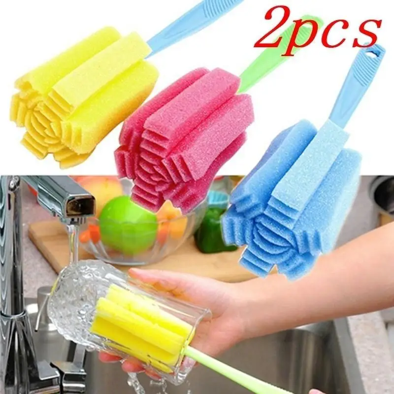 2Pcs Wine Glass Cleaning Brush Sponge Scrubber For Bottles Coffee Tea Cups Dishwashing Kitchen Home Cleaning Tool Random Color
