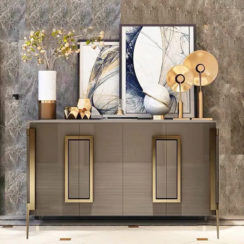 Luxury Living Room Versatile Storage Cabinets Home Furniture Stainless Steel High Feets Rock Slab Top Modern Wooden Sideboard