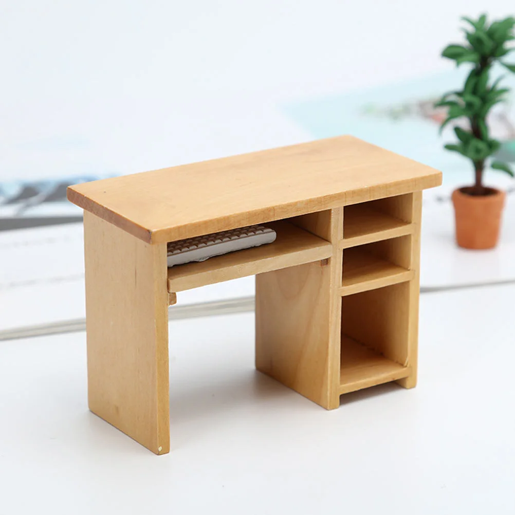 Miniature Computer Desk 1: 12 Miniature Desk Wooden Desk Furniture for