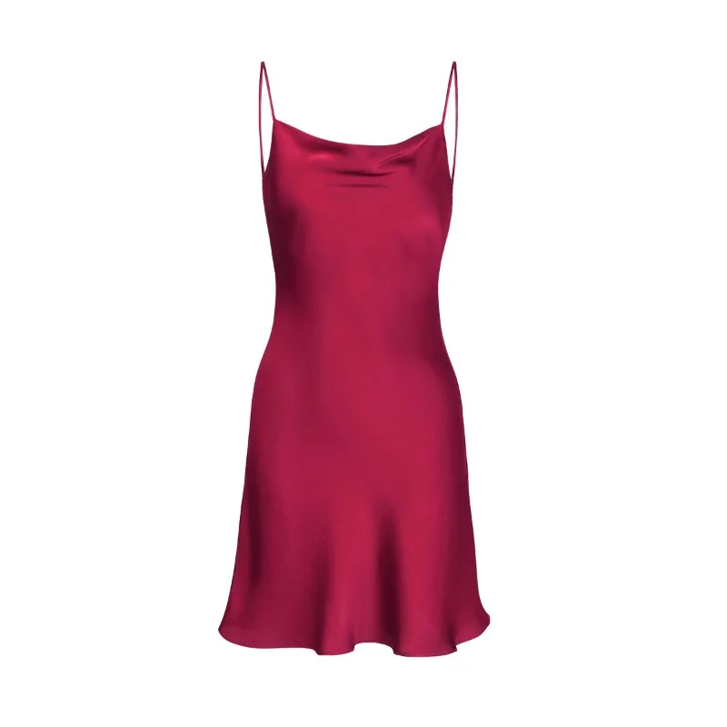 

2026 Spring and Summer New Women's Sexy Swinging Collar Nightgown, 100% Mulberry Silk Slip Dress for Foreign Trade XXL Size
