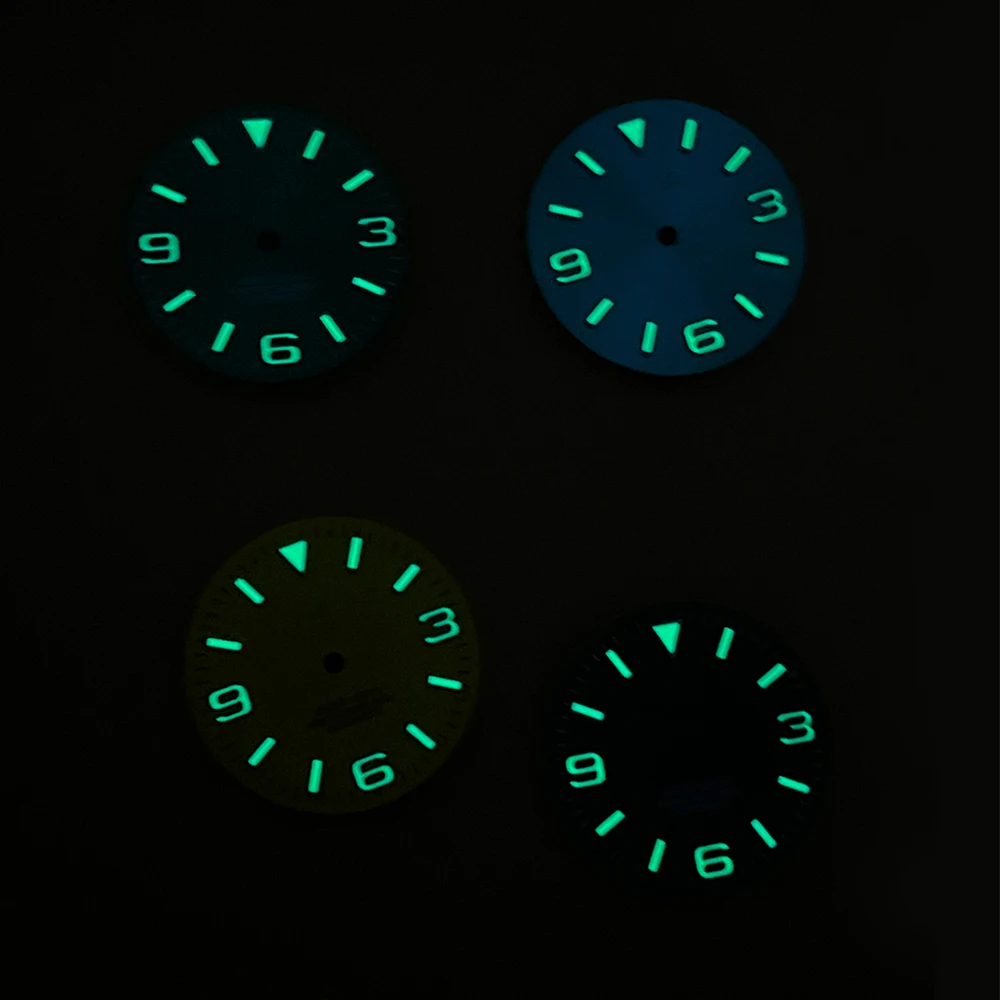 28.5mm S Logo Ex plorer Sunray Dial Suitable For NH35/NH36 Japanese Movement Green Luminous Watches Modification Accessories