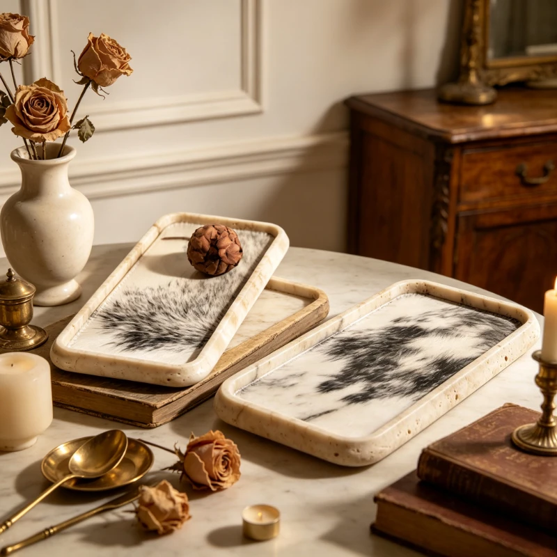 European Marble Tray Decorative Storage Organizer for Room Aromatherapy Holder Jewelry Display Entryway Hallway Home Decor
