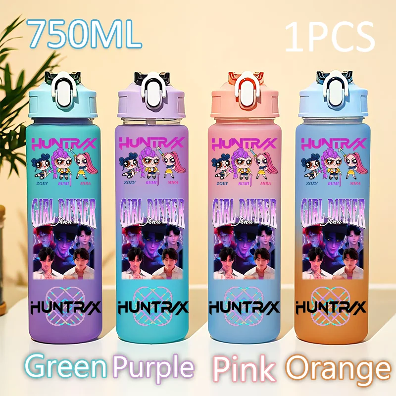 750 مللي KPop شيطان الصيادين زجاجة HUNTR/X ساجا بنين التدرج كوب ماء زوي رومي MIRA Gourde طالب شرب كوب الأطفال هدية