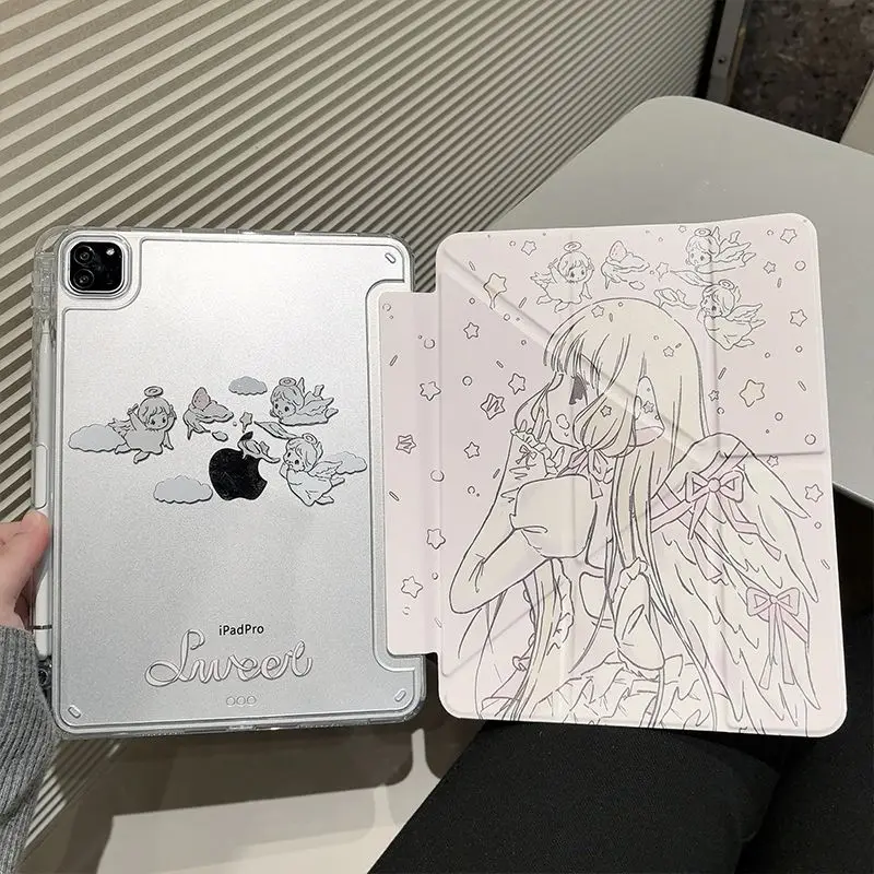 

Чехол для iPad Air 11, iPad 10-го, 11-го, 9-го поколений, iPad Pro 11, 4, 5, 10.9 дюймов, 12.9 M2, M3, M4, Mini 7 с держателем для карандаша, дизайн «Аниме-девушка Y2K»