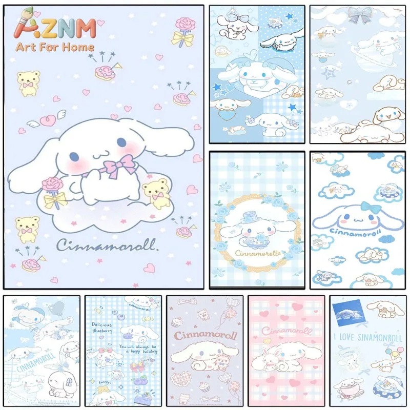 `Cinnamoroll Sanrio Kawaii Canvas Wall Art Unframed Poster For Girls Room Cloud Heart Sweet Aesthetic Bedroom Dorm Wall Decor`