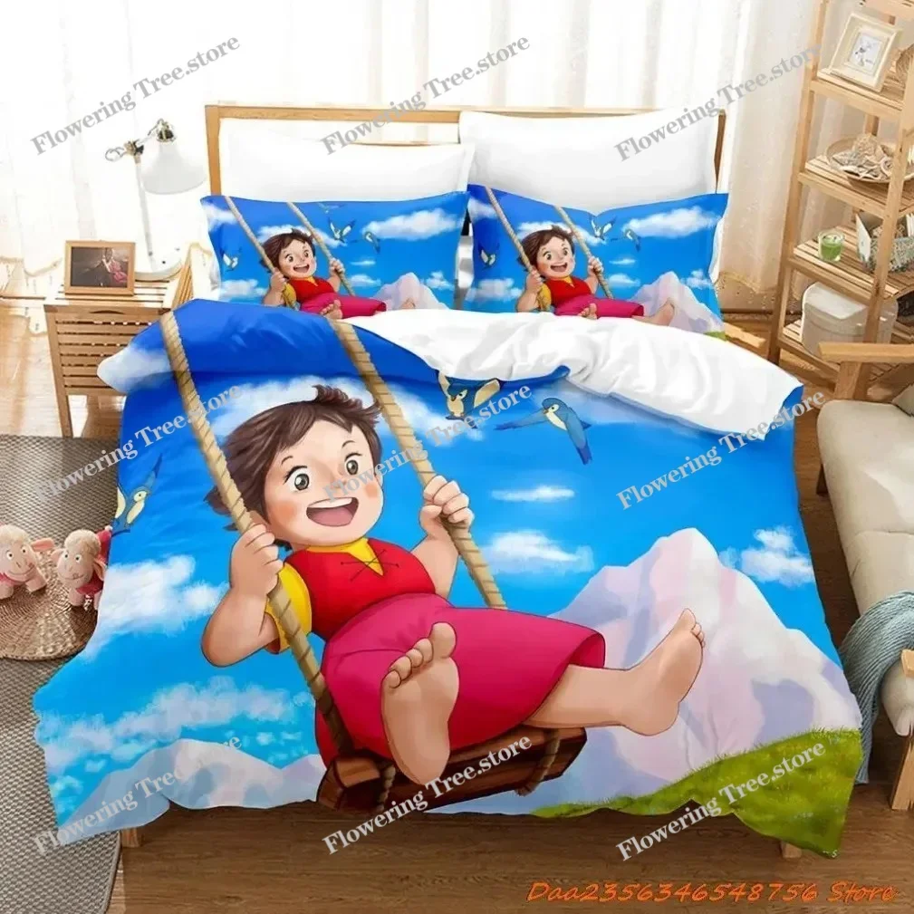 Maiden of the Alps Bedding Set Girl From, Alps Heidi Bedding Set,Funny Heidi and Family Cartoon Print Quilt Cover