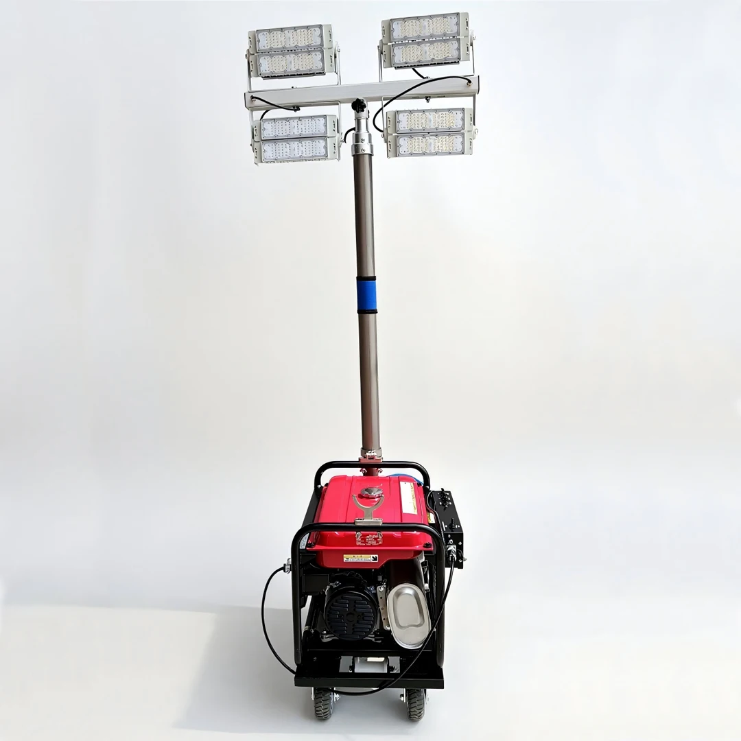 Compact Hand-push Mobile Light Tower Mobile Lighting Tower with Remote Control and Adjustable Height for Road Repair Security