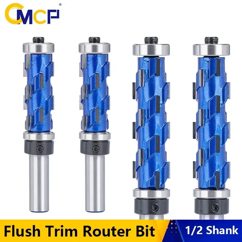 12mm (1/2") CMCP Flush Trim Bit | Solid Carbide Spiral End Mill | Double Bearing CNC Router for Wood