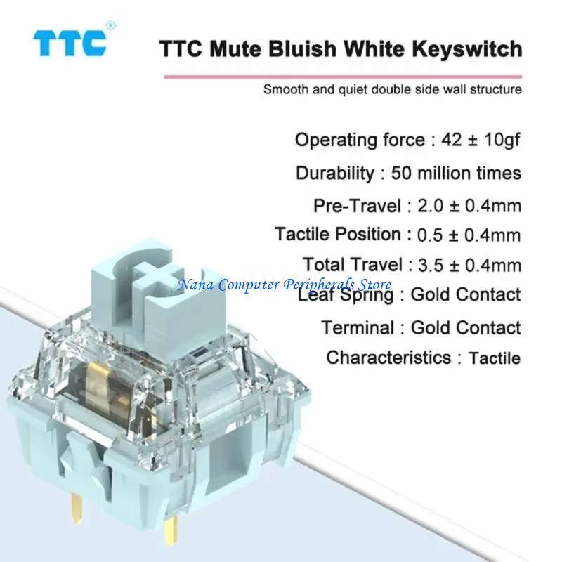 F68C TTC Silent Bluish White Switches Dual Gold Plated for Mechanical Gaming Keyboard