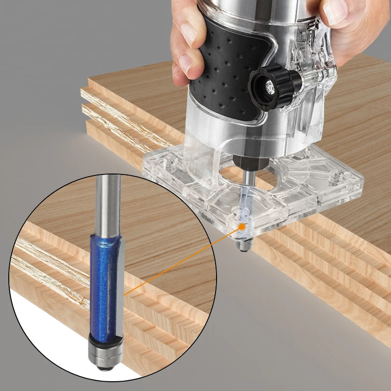 4pcs,Sparkling Silver-Blue Double Bearing Flush Trim Router Bit - 1/4\