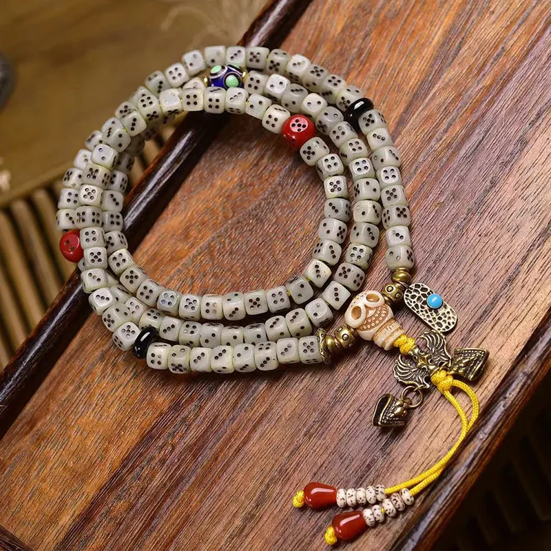 108 Of Buddhist Prayer Beads Multi-Circle Bracelet Cow Bone Three-Way Agate Accessories
