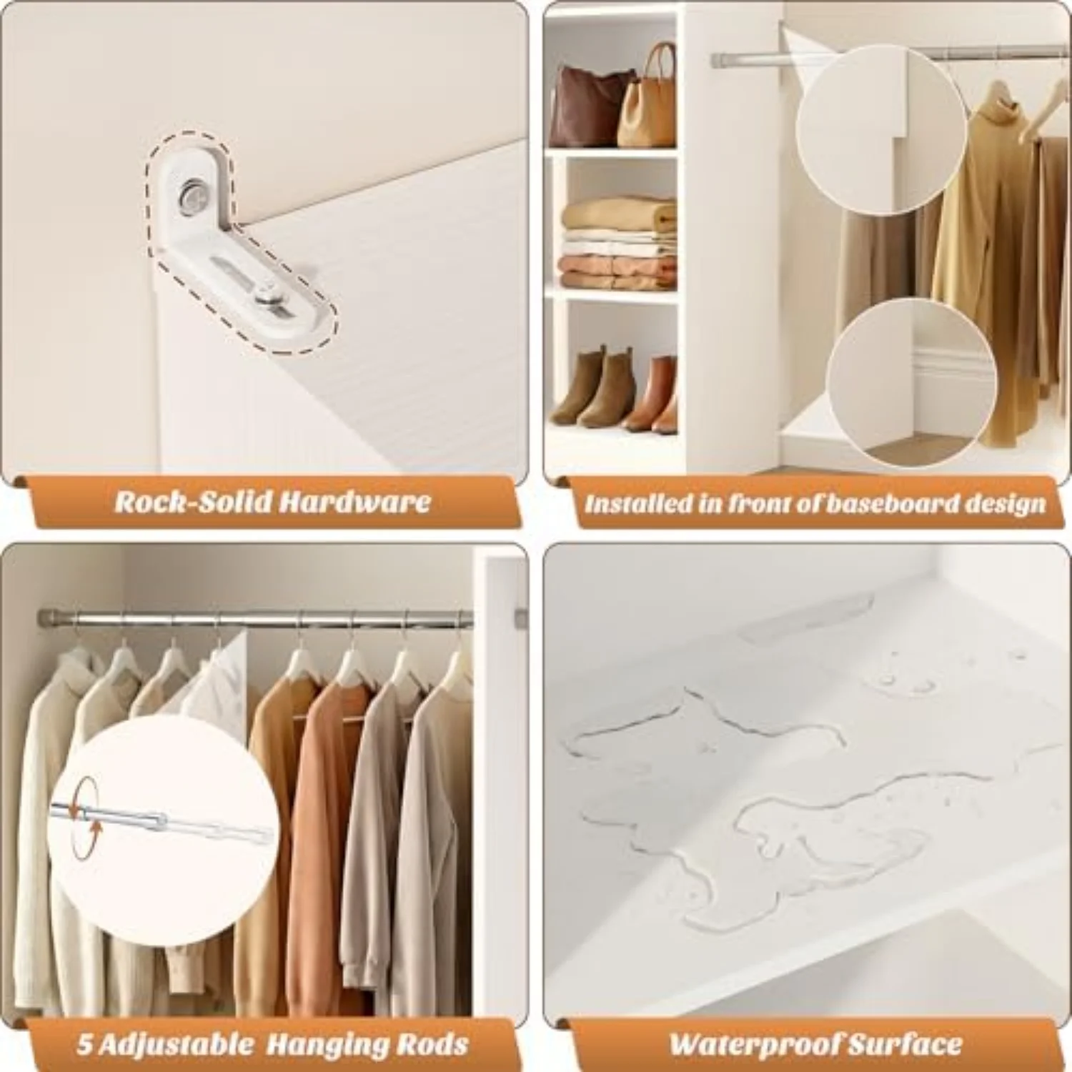 12FT Large Open Closet System, 138'' Wall-Mounted Closet Shelving with 5 Hanging Rods and 6 Shelves, Customizable image 6