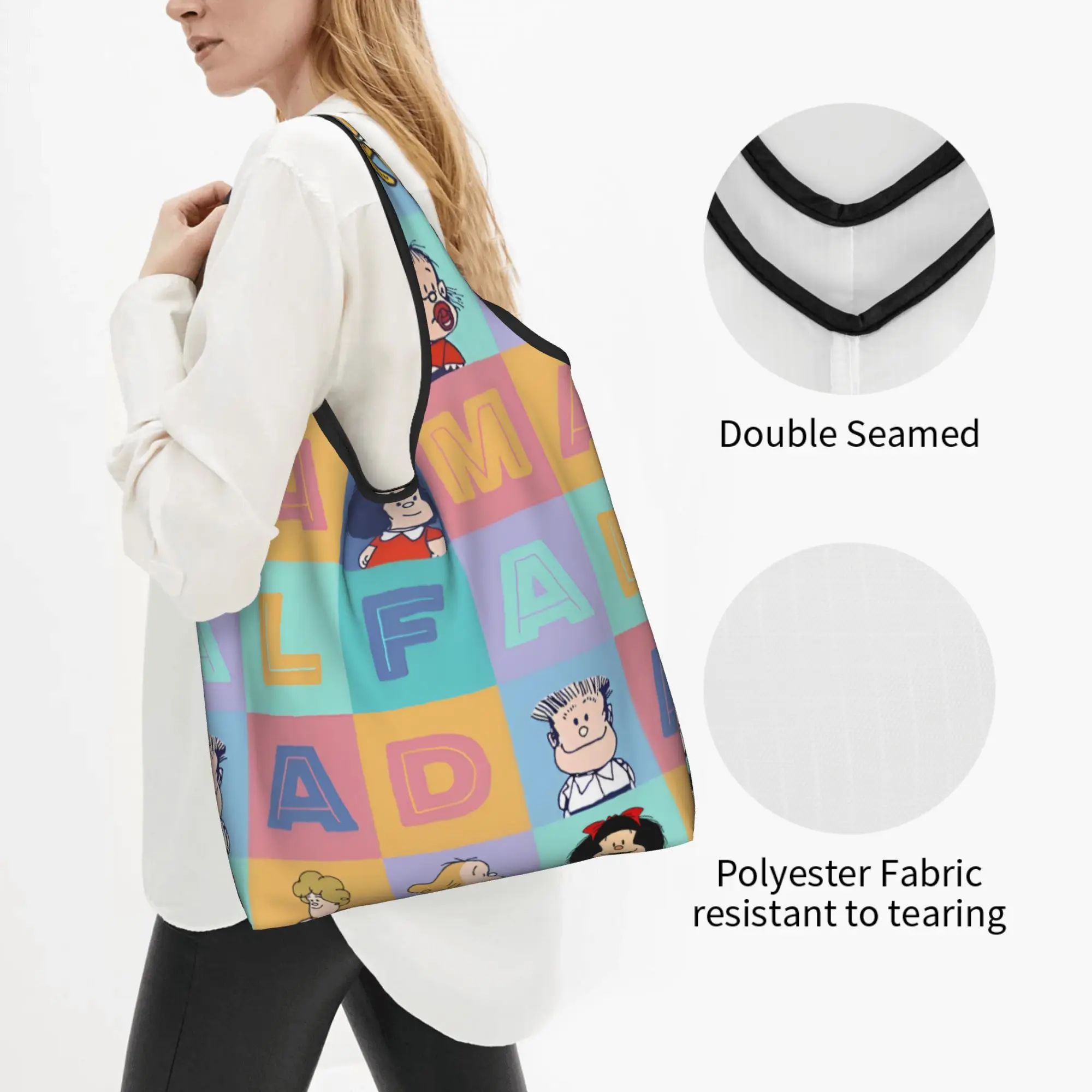 M-Mafaldas Manga Comics Groceries Tote Shopping Bags Women Custom  Shopper Shoulder Bags Big Capacity Handbag