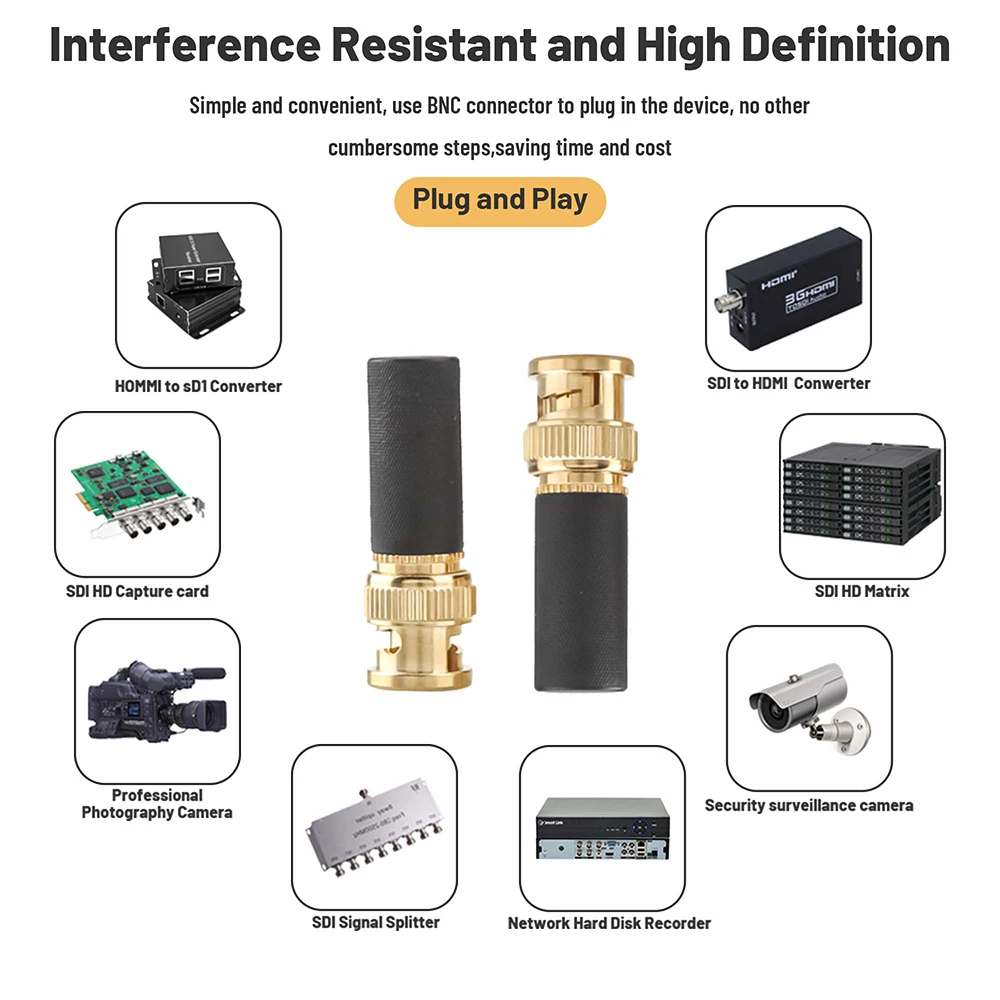 4pcs High Quality Gold Plated BNC Connector Male Plug BNC Video Cable HD SDI Connector 75-5 BNC plug